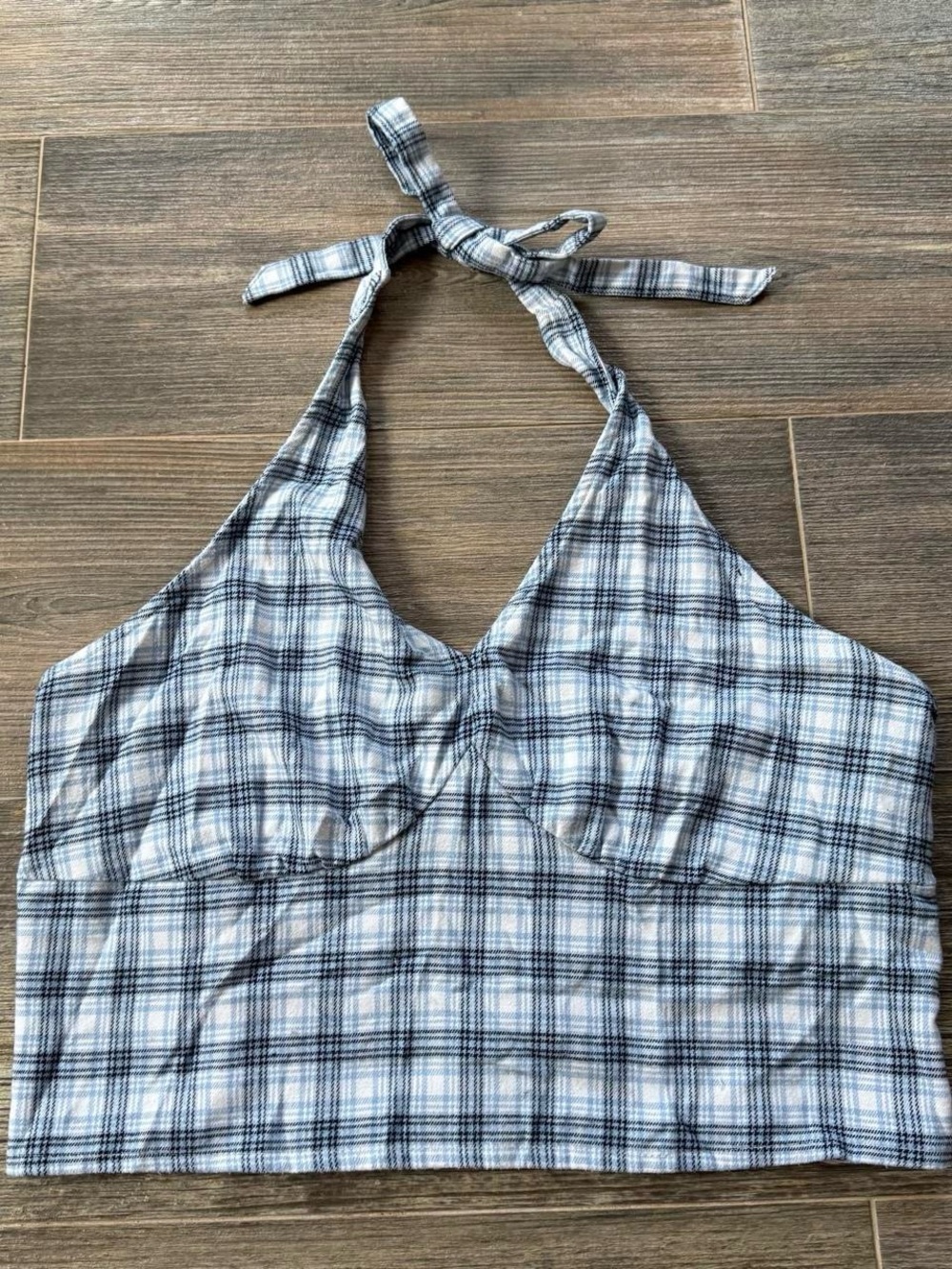 Coquette cottage core indie plaid flannel Hollister Co. white blue halter